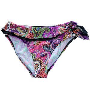 24th & Ocean Layered Side Tie Pink/Purple Paisley Floral Bikini Bottom